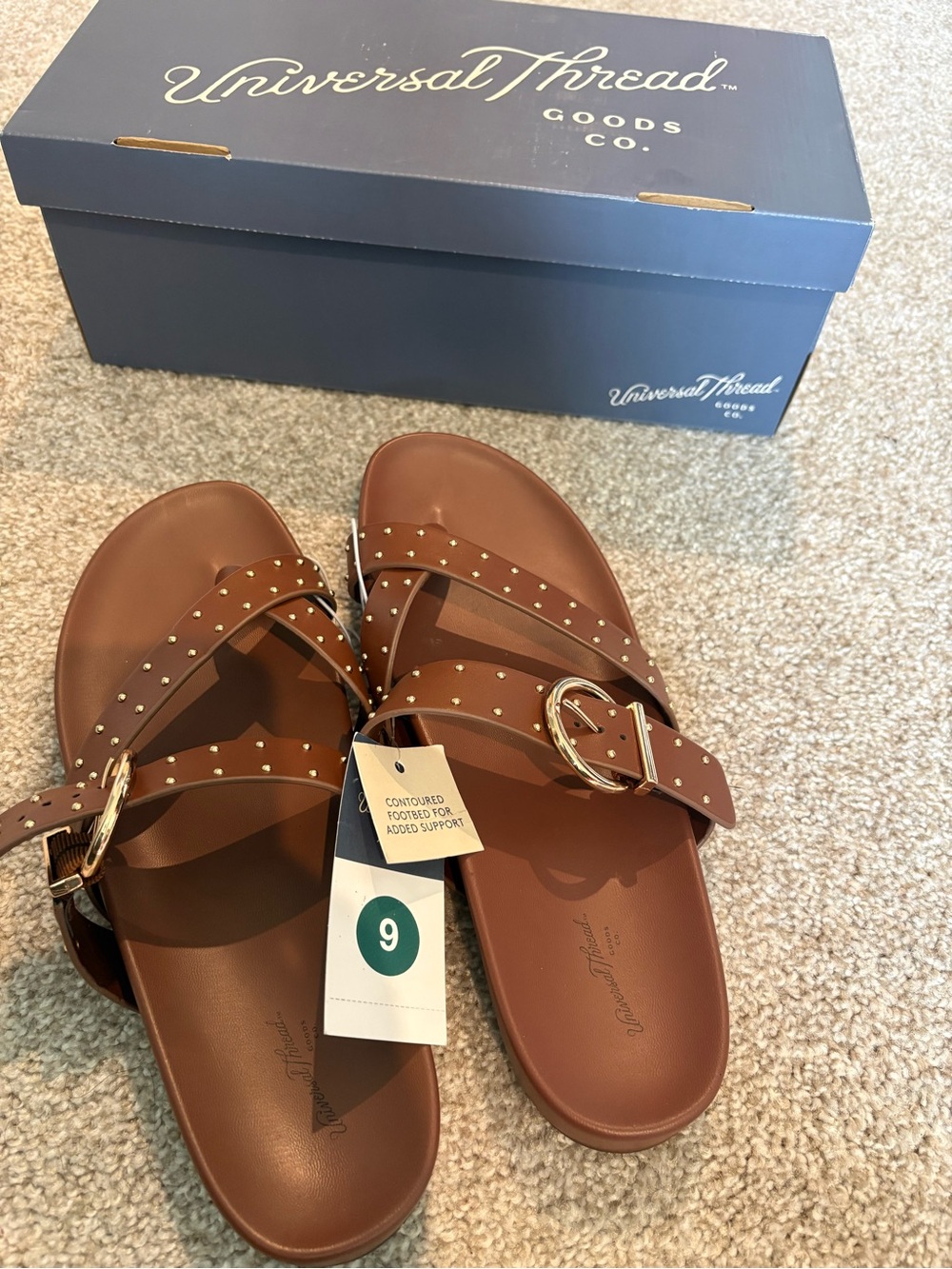 Universal Thread Brown Studded Double Strap Slide Sandals - Picture 3 of 5